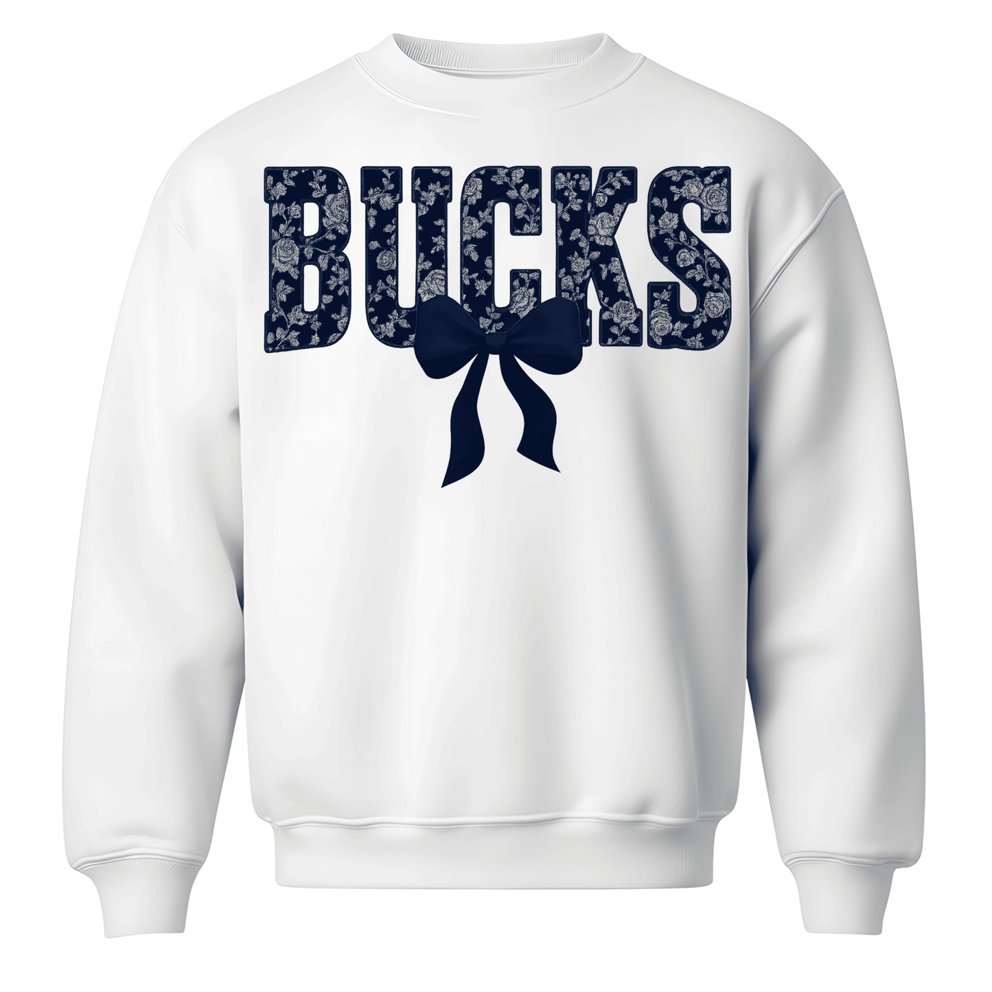 Adult BUCKS Floral Blue with Bow - Crewneck