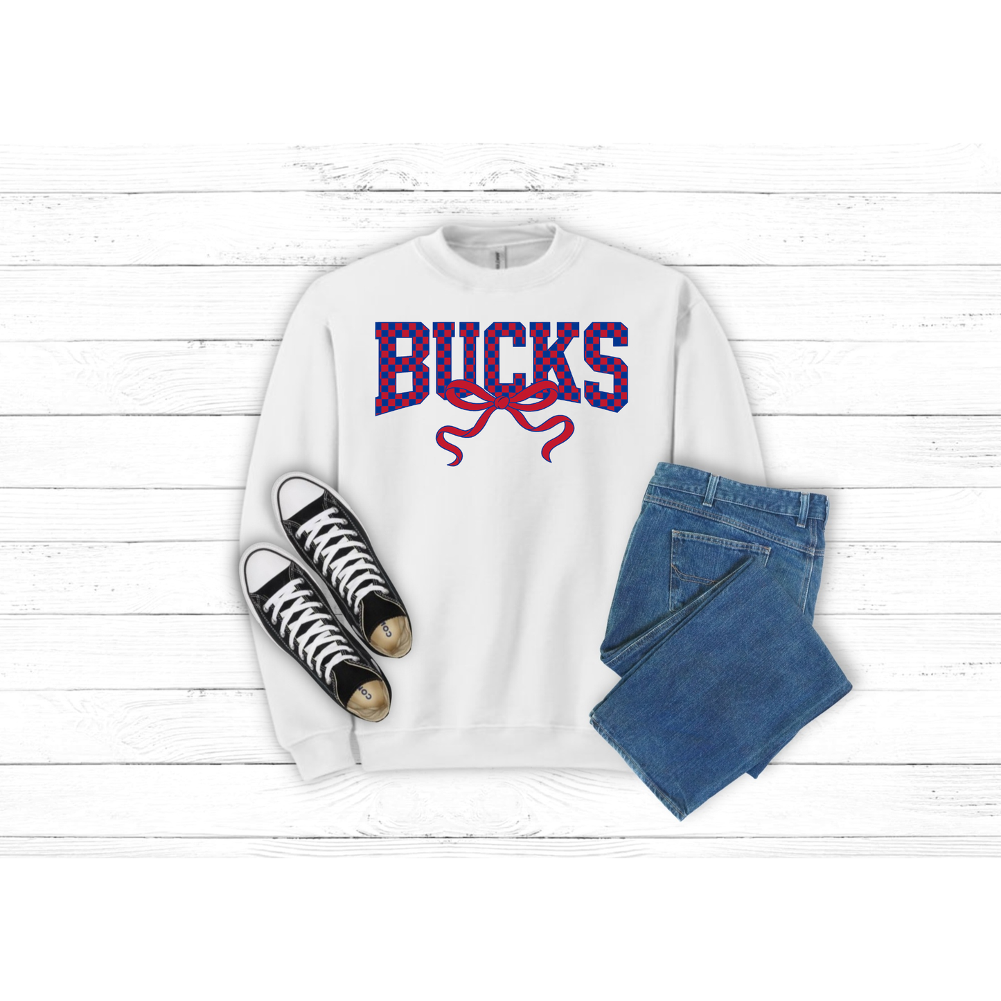 Adult Checkered BUCKS with bow - Crewneck