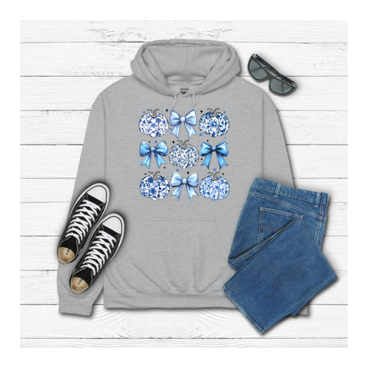 Fall Blue Bows and Pumpkins - Hoodie