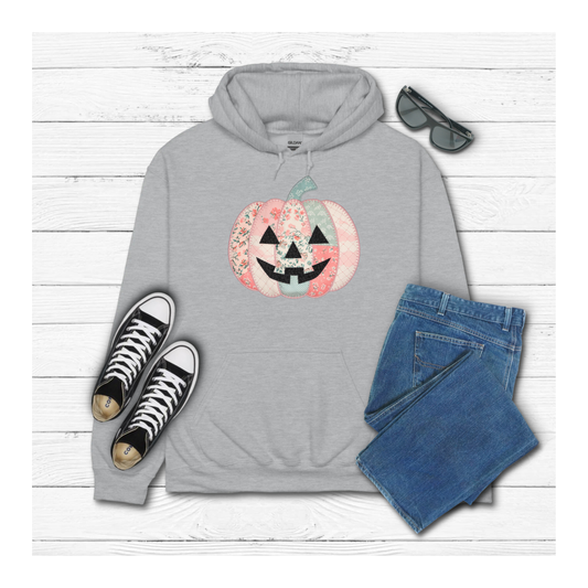 Fall Patched Pumpkin w Face - Hoodie