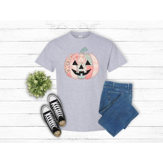 Fall Patched Pumpkin w Face - T-Shirt