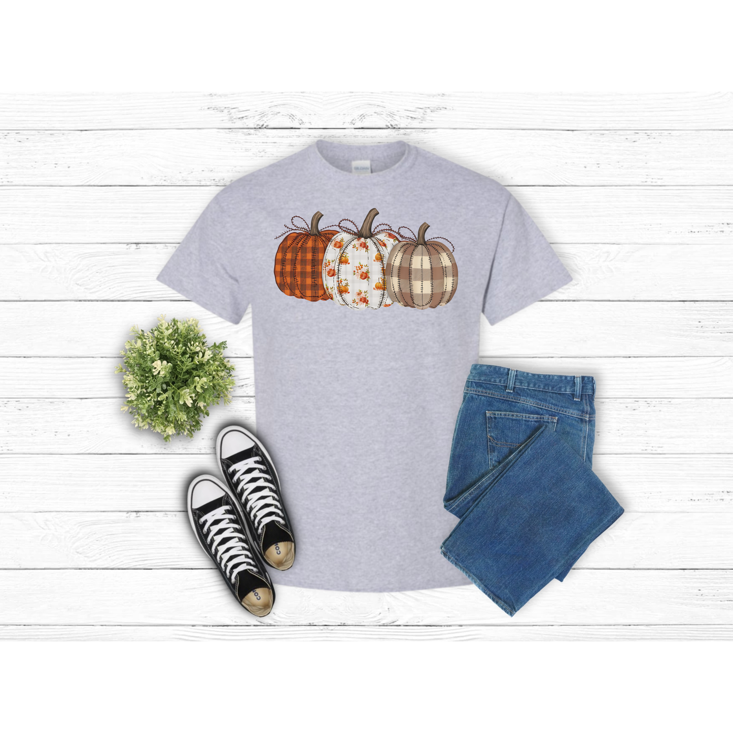 Fall Patched Pumpkins - T-Shirt