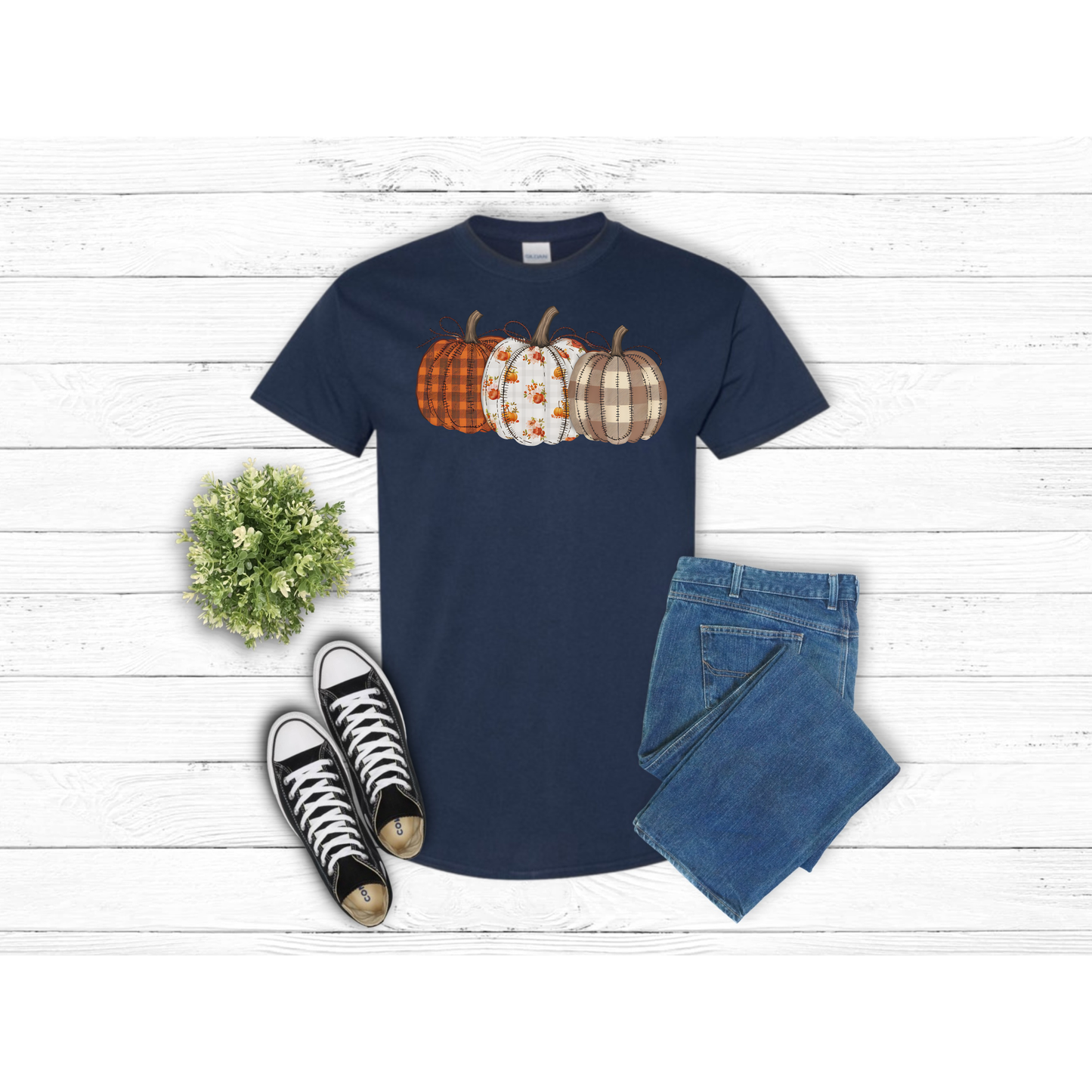 Fall Patched Pumpkins - T-Shirt