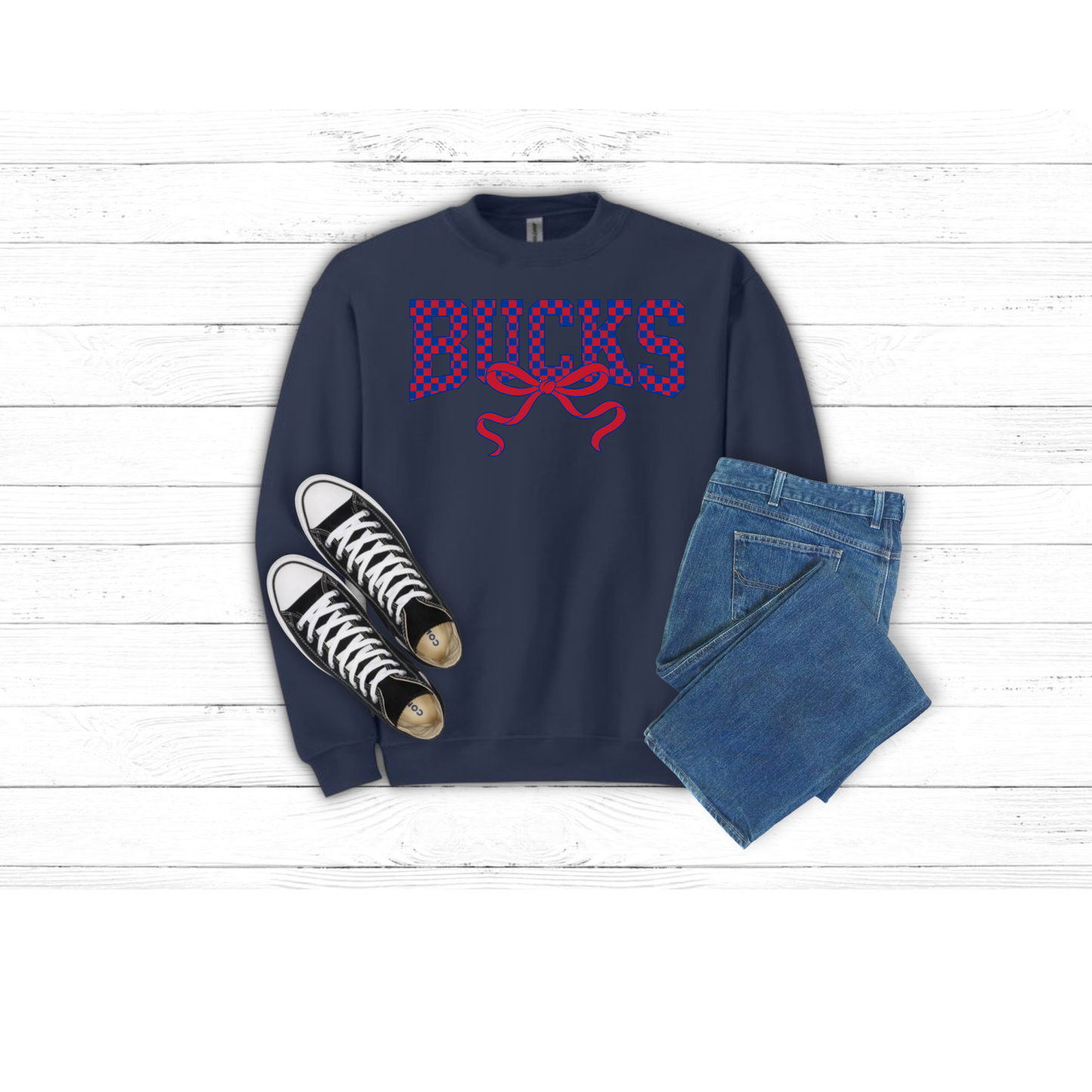 Checkered BUCKS with bow - Crewneck