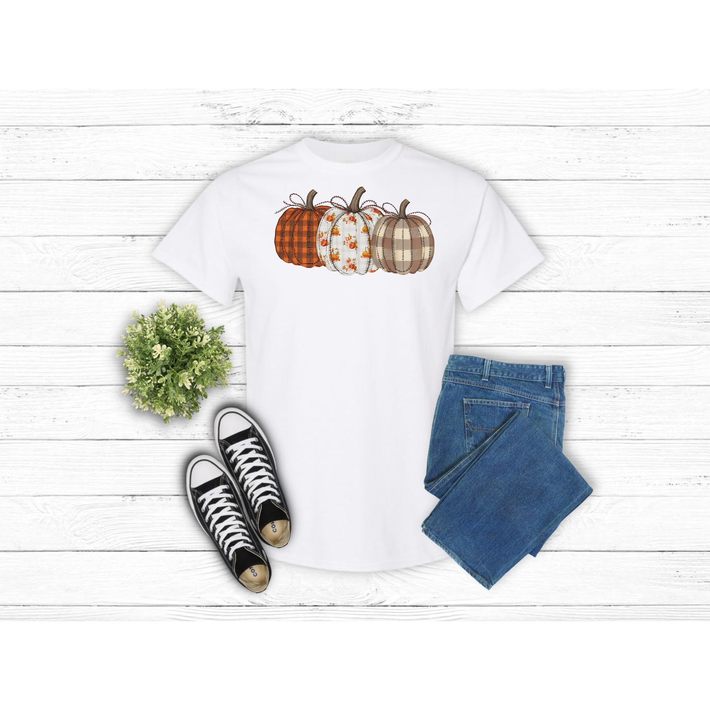 Fall Patched Pumpkins - T-Shirt