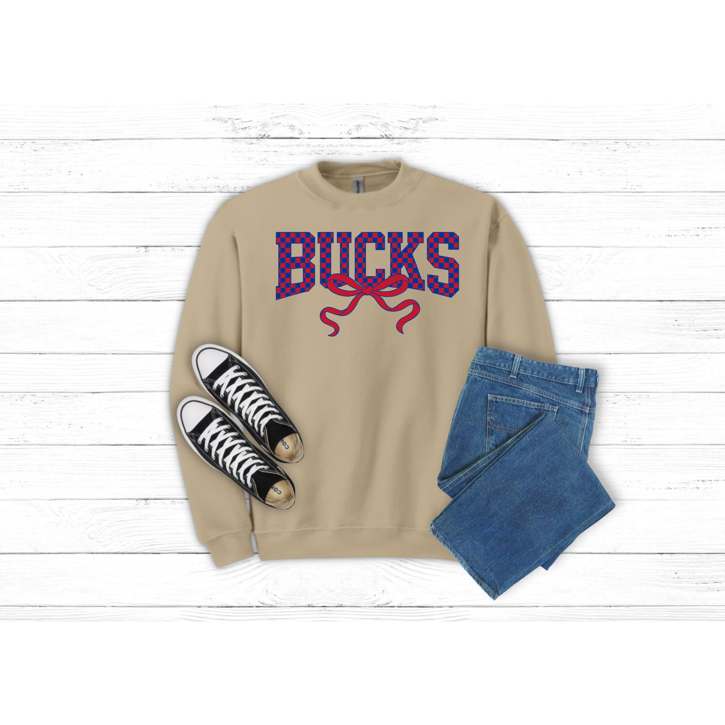 Checkered BUCKS with bow - Crewneck