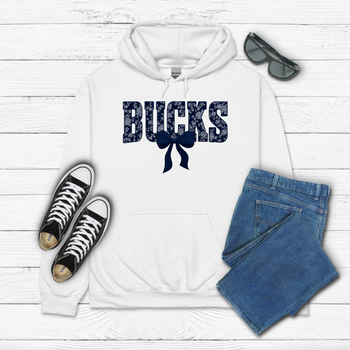 Adult Blue Floral BUCKS - Hoodie