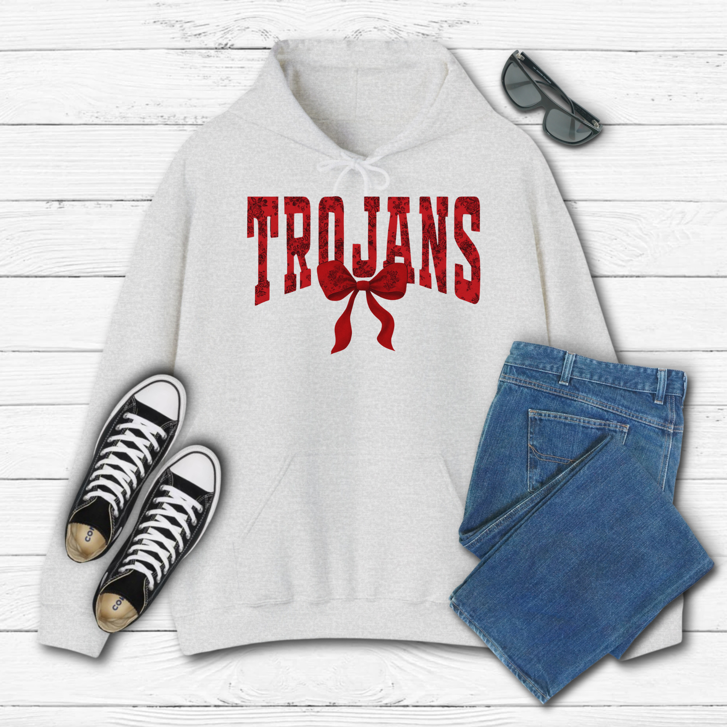 Adult Floral Red TROJANS - Hoodie