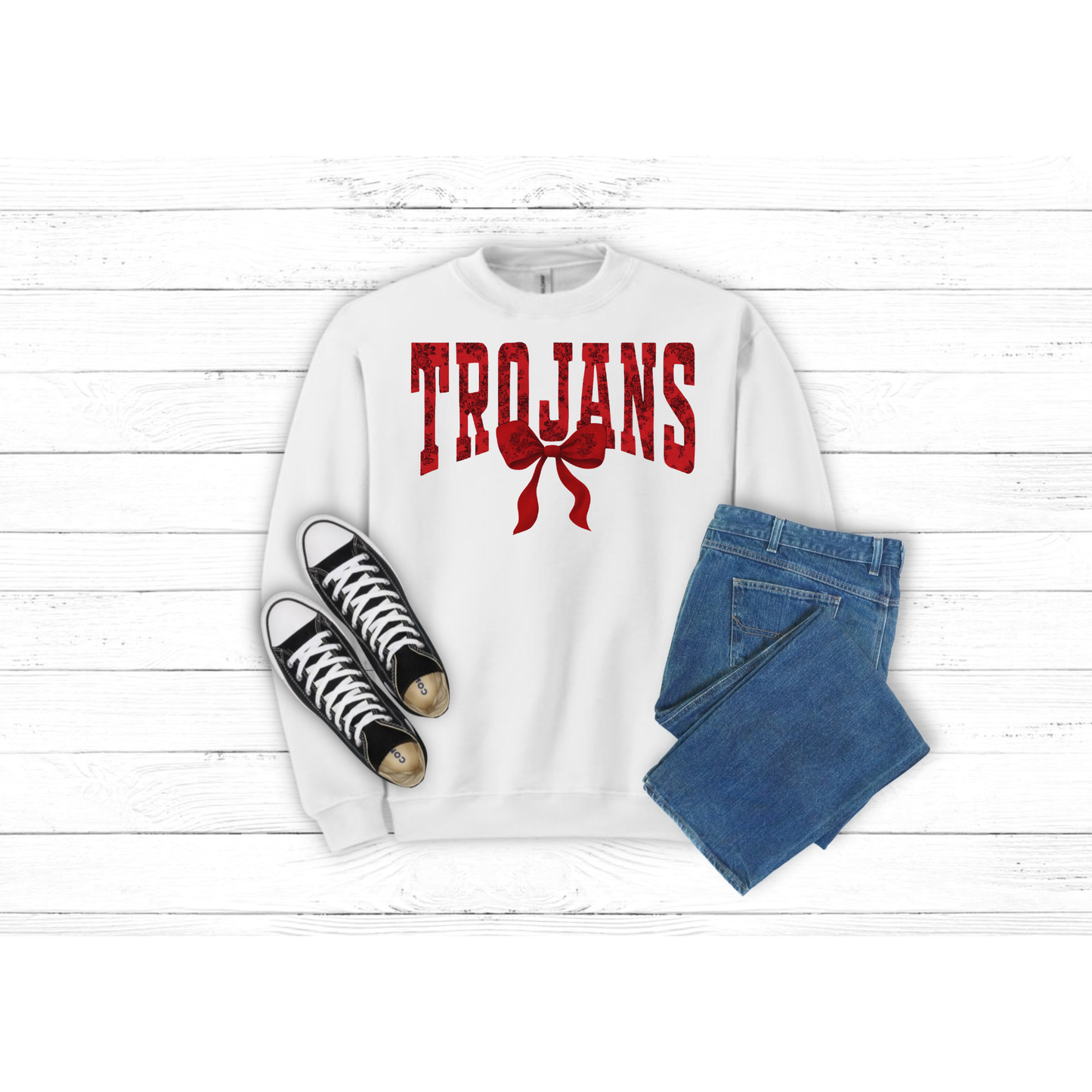 Floral Red TROJANS - Crewneck