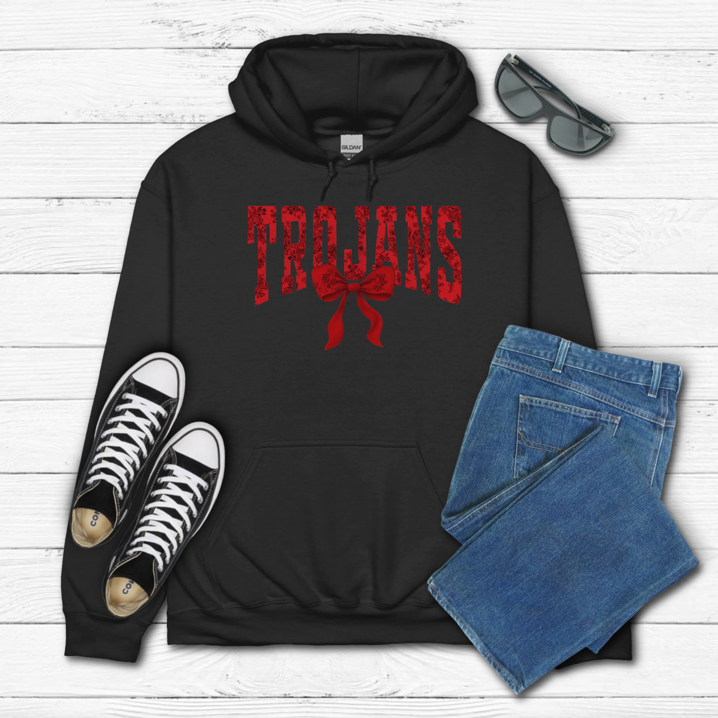 Adult Floral Red TROJANS - Hoodie