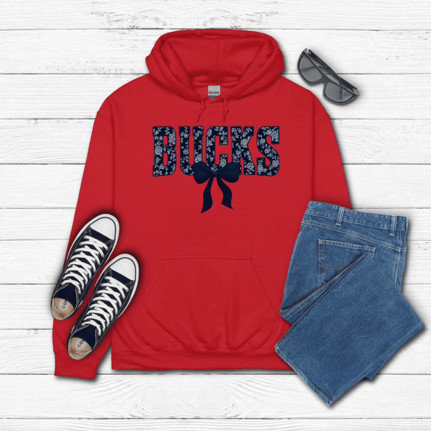 Adult Blue Floral BUCKS - Hoodie